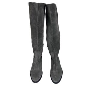 Garnet Hill Womens Size 9 Italian Suede Riding Boots Gray Knee High Side Zip